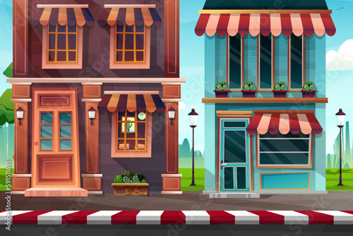 scene front exterior of house with sunshade facade, Vector illustration.