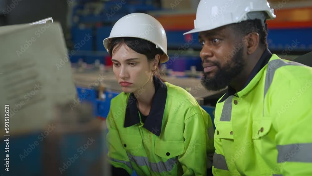 Team engineer meticulously inspected the complex workings of the machine, intent on solving and fixing machine together. Team engineer meticulously inspected the complex workings of the machine, intent on solving and fixing machine together.