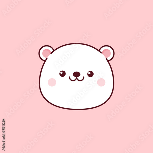 Kawaii polar bear head on pink background