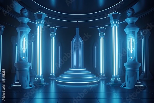 Photo futuristic space stage with futuristic pillars and lights