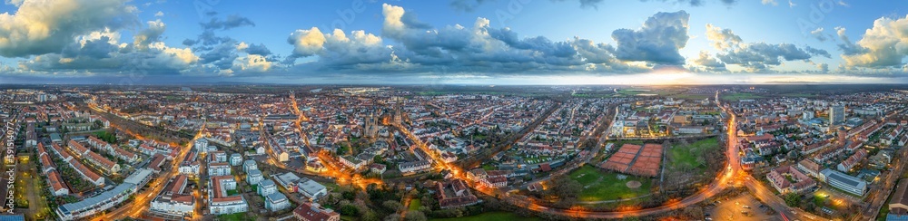 Fototapeta premium city of speyer germany europe evening aerial cityscape 360°