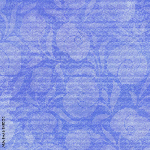 Roses pattern. Blue watercolor on paper background. 
