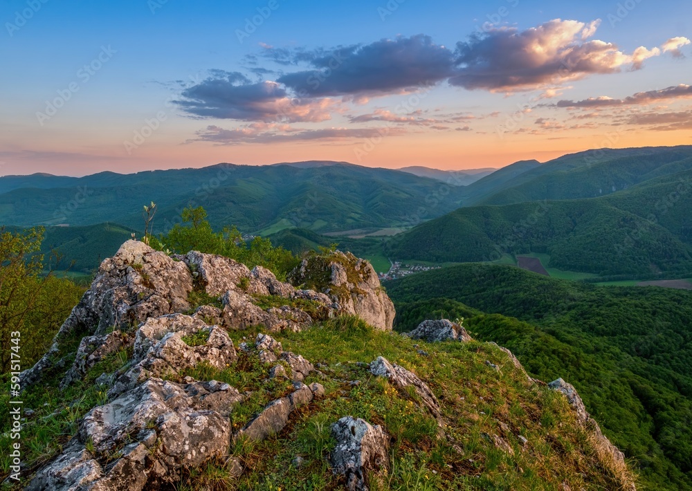 Slovakia - Muranska planina, green mountain landscape. Ciganka hill, Muran castle ruins, Slovak republic, central Europe. Travel destination.