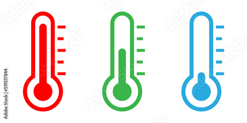 Thermometer icon display hot, normal, cold temperture, flat vector icon of temperature, medical thermometer, Weather icon, hot and cold climate icon, icons for web and mobile app design.