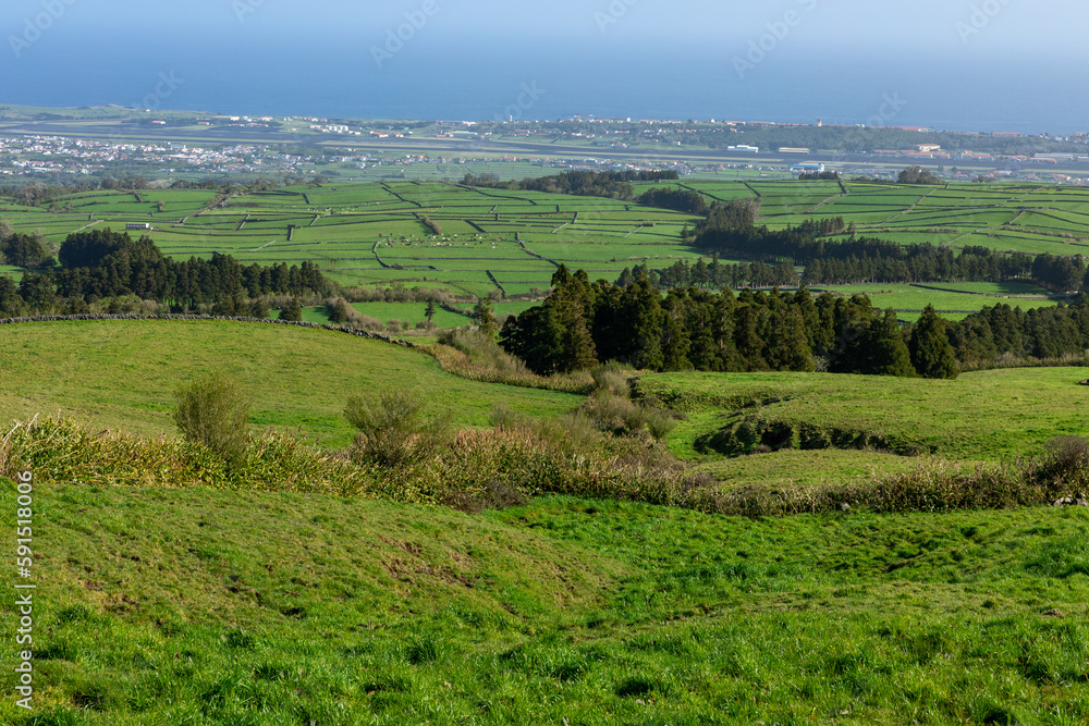 Terceira Island Landscape. Beautiful Green Terceira Island Landscape.  Azores Archipelago, in Atlantic Ocean, Portugal.
