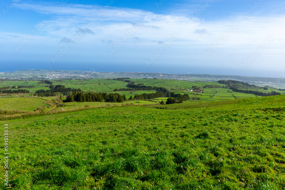 Terceira Island Landscape. Beautiful Green Terceira Island Landscape. Azores Archipelago, in Atlantic Ocean, Portugal. Terceira Island Landscape. Beautiful Green Terceira Island Landscape. Azores Archipelago, in Atlantic Ocean, Portugal.
