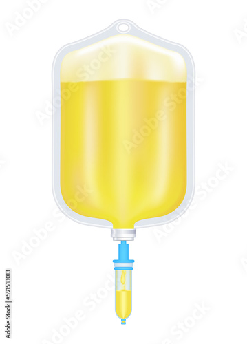 Vitamins collagen yellow inside saline bag. Injection of IV drip vitamin minerals therapy for health skin. Medical aesthetic concept. 3D file PNG.