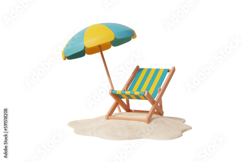 Fotografie, Obraz 3d Beach chair and umbrella, Summer tropical sand beach on a sunny day