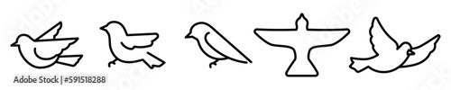 Conjunto de iconos de aves. Animal vertebrado. Paloma, pájaro volando. Ilustración vectorial