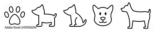 Conjunto de iconos de perro. Animal vertebrado, mamífero. Mascota, huella de perro, rostro. Ilustración vectorial