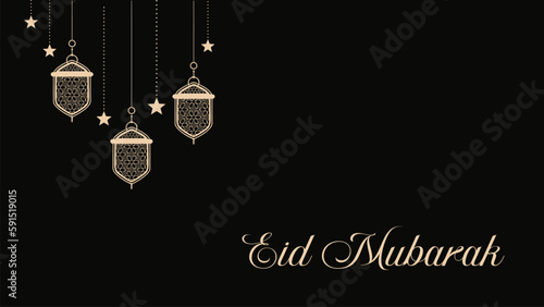 christmas baubles on black background.eid mubarak card for give your friend.
