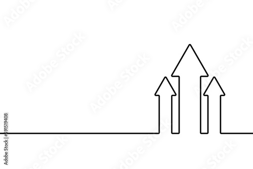 Growth arrow up. Grow upward chart icon. Black sign continuous line isolated on white background. Hand drawn concept progress for design business print. Hands three arrows graphic. Vector illustration