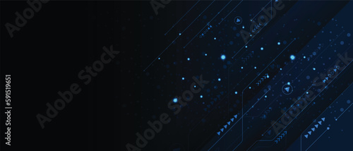 Abstract futuristic electronic circuit or digital technology futuristic circuit on blue background, Cyber science tech, Innovation communication future, Ai big data, internet network connection,