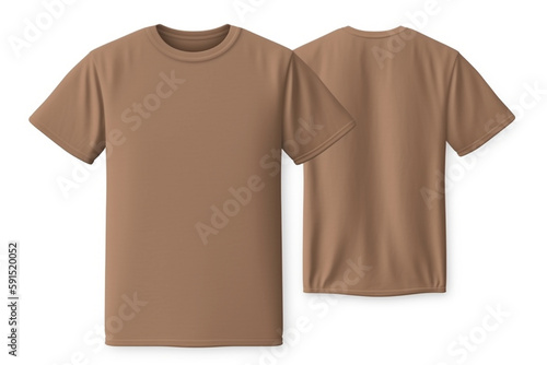 Mock up de camiseta de manga corta. Camiseta marrón por delante y por detrás. Anverso y reverso. photo