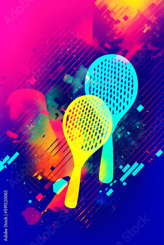 Ilustración de raquetas de tenis, poster de deporte de tenis con colores vivos, fondo colorido vibrante. Generative ai.