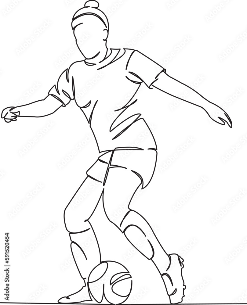Fototapeta premium girl soccer player with the ball passes
