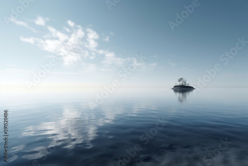 A minimalist landscape with a calm, reflective ocean or sea, Generative AI