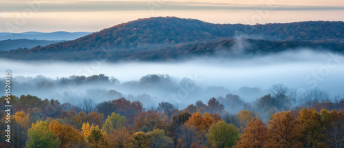 Digital Illustrations of the Ozark Mountains in Arkansas during the early morning hours. 