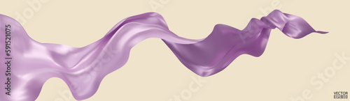 Flying purple silk textile fabric flag background. Smooth elegant purple Satin Isolated on blue Background for grand opening ceremony. Purple curtain. 3d vector illustration