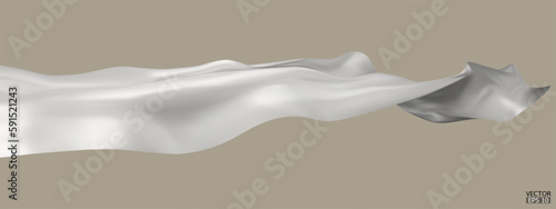 Flying white silk textile fabric flag background. Smooth elegant white Satin Isolated on Background for grand opening ceremony. White curtain. 3d vector illustration.
