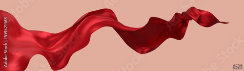 Flying red silk textile fabric flag background. Smooth elegant red Satin Isolated on beige Background for grand opening ceremony. Red curtain. 3d vector illustration
