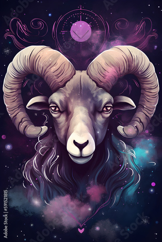 Aries Zodiac Sign. Abstract night sky background,Generative AI Illustration