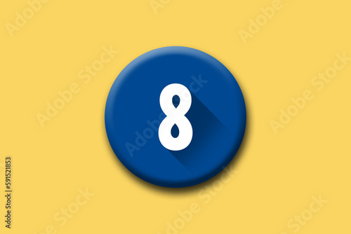 8 - eight - number on blue button and yellow background