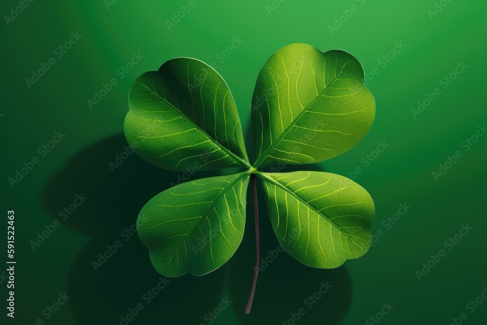 a four leaf clover on a vibrant green background, good luck