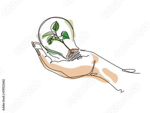 sketch lifestyle A021_Single hand hold bulb with plant inside to shows the concept of eco vector illustration graphic EPS 10