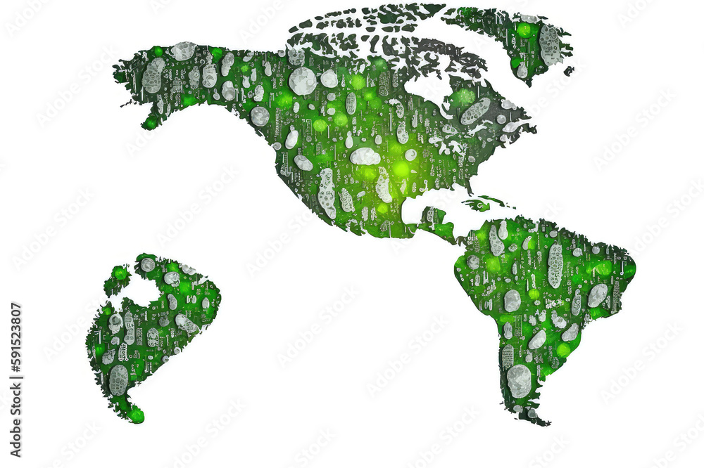 map with green plant isolated on white background, green energy concept, AI generated map with green plant isolated on white background, green energy concept, AI generated