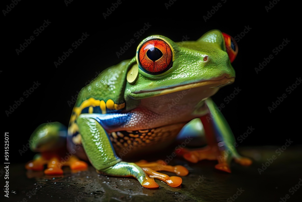Red eyed tree frog closeup, generative AI Red eyed tree frog closeup, generative AI