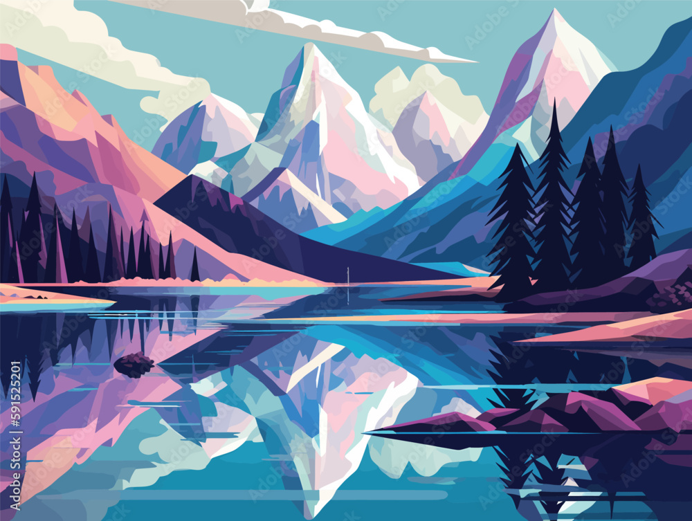 Ταπετσαρία Reflections of the Peaks: A Colorful and Atmospheric Impressionistic Landscape o