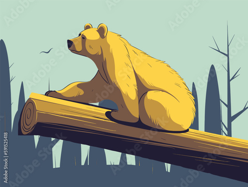 Cartoon Hibernation: A Bear Sleeping on a Log