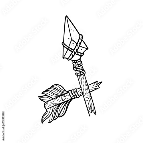 Hand drawn illustration of broken arrow traditional tattoo outline