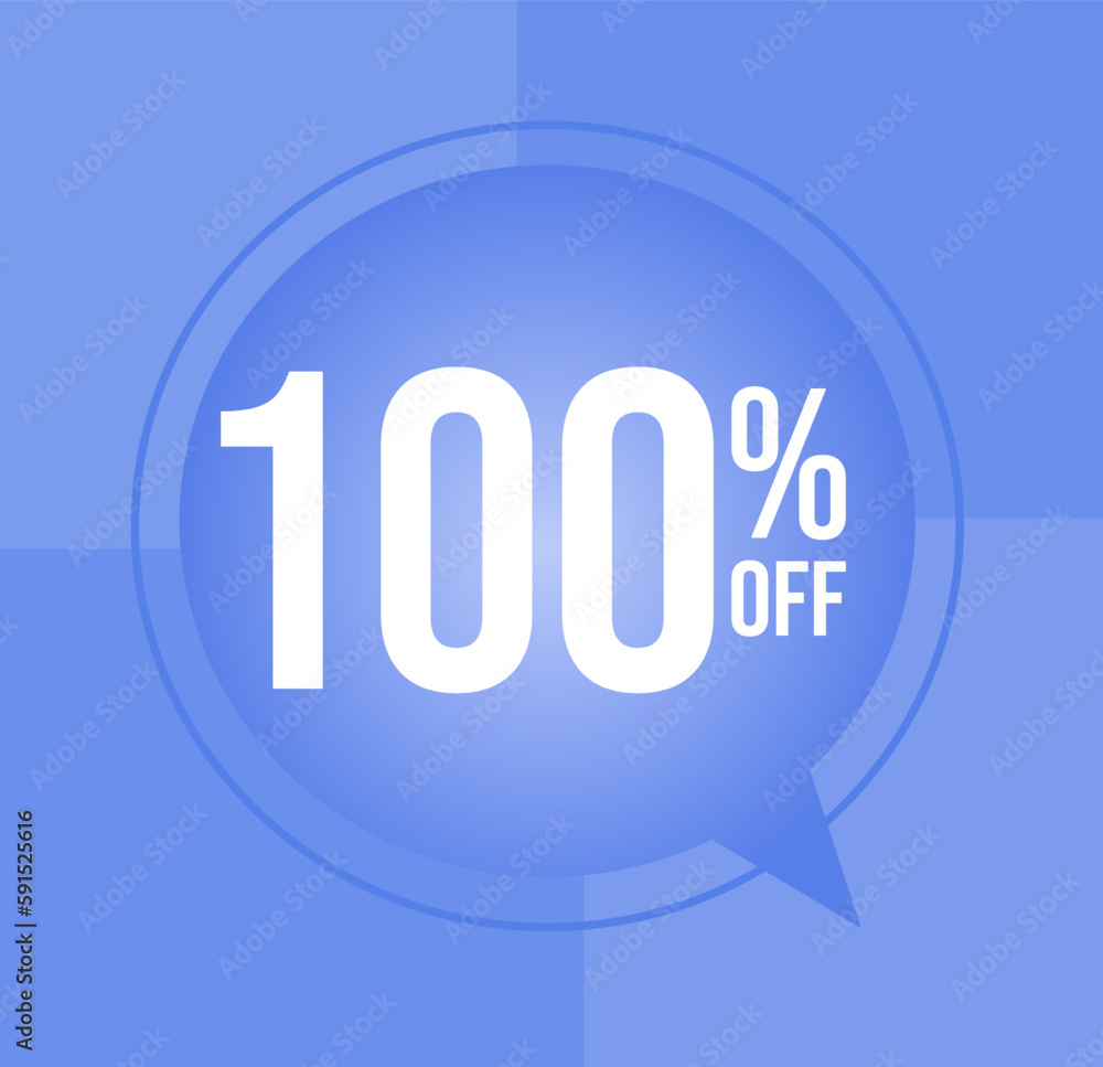 100 percent off Discount for big sales with ballon on blue background 100 percent off Discount for big sales with ballon on blue background