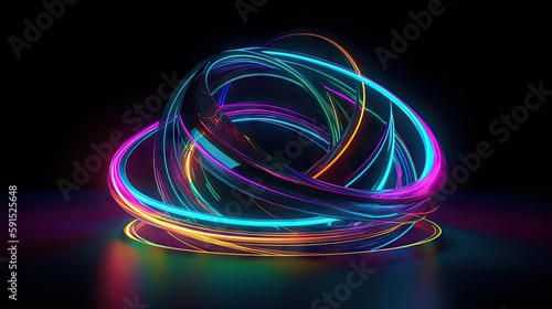 3d and 2d rendering, colorful neon lines, glowing in the dark. minimalistic, futuristic and abstract geometric background wallpaper. Ultraviolet spectrum. Cyber space.. Generative AI © ASA Creative