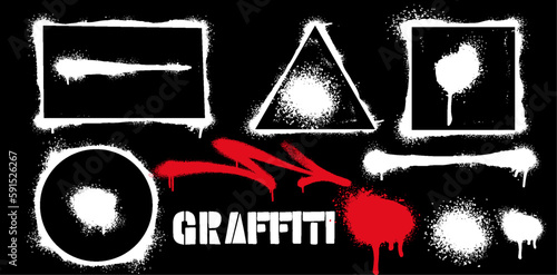 Realistic Stancil font, vector illustration and spray paint geometric shapes