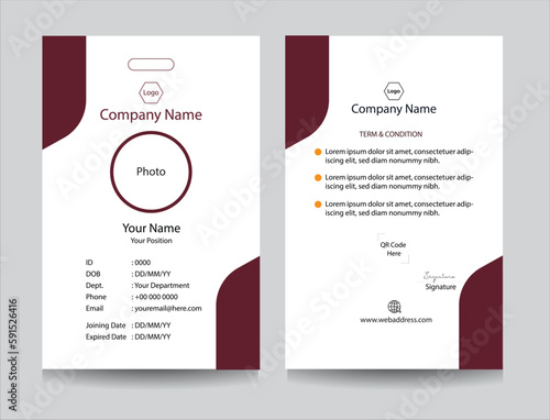 Corporate identity card template collection with photo placeholders. Employee or student ID card set design for office or school. Print-ready identification card template.