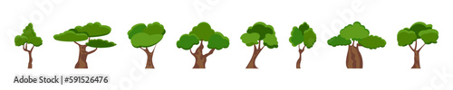 Green trees set. Forest trees Icon.