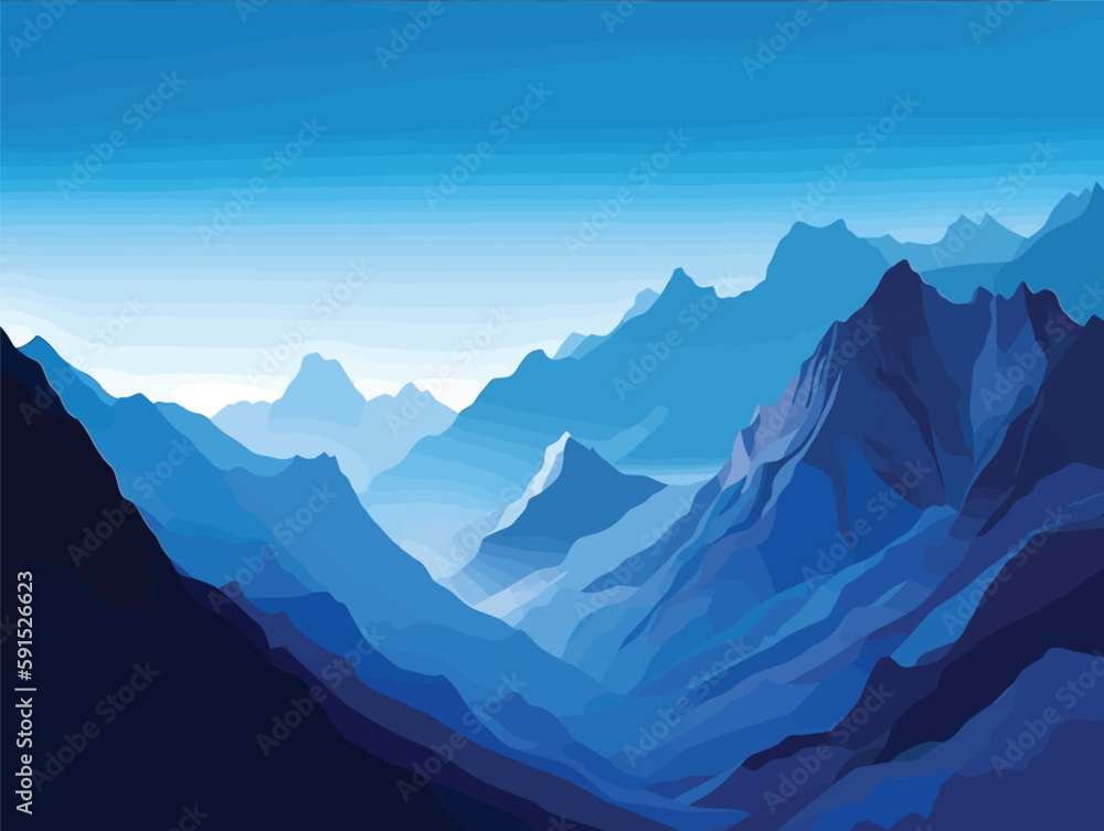 Mountain Majesty: Panoramic Poster Art of Blue and White Mountain Ranges