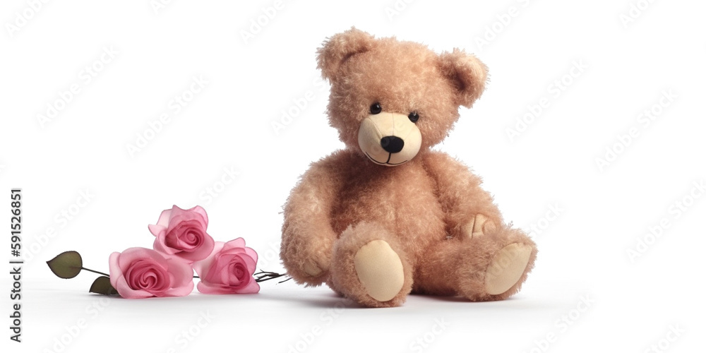 Teddybär mit rosa Blumen, generative AI Teddybär mit rosa Blumen, generative AI