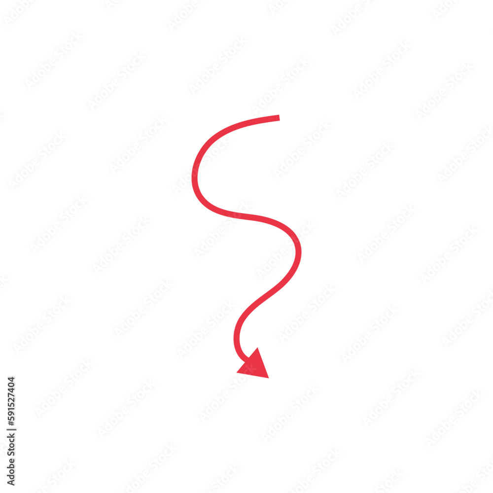 Vector hand drawn red arrow. Doodle pointer isolated on white background.