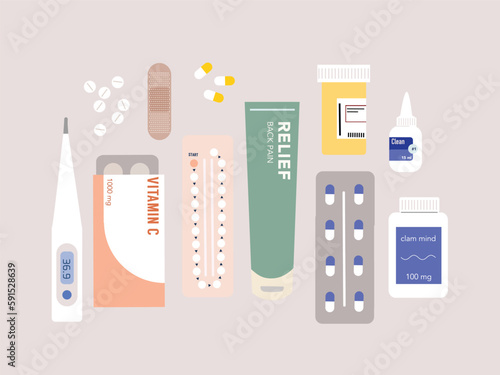 Set of drugs in the form of pills, drops, capsules, and other. Medical and healthcare concept.