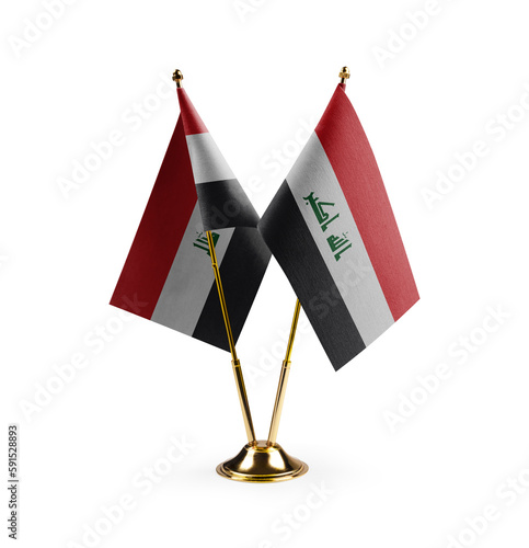 Small national flags of the Iraq on a white background
