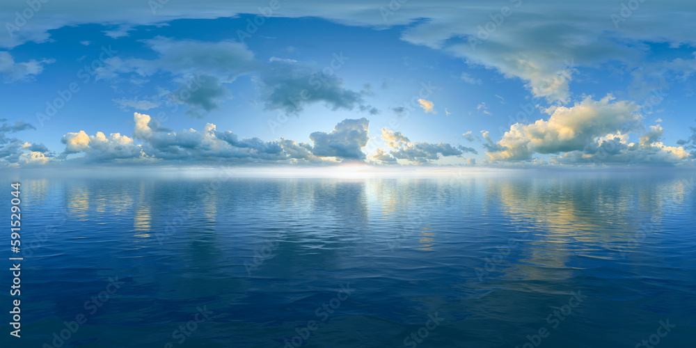 open water seascape 360° ocean view equirectangular vr off shore environment - obrazy, fototapety, plakaty 