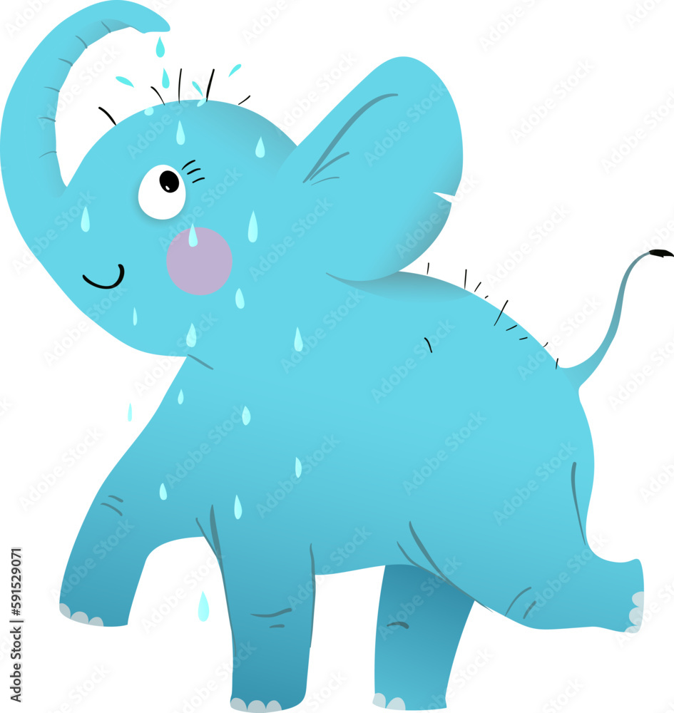 A cute and playful handdrawn clipart of a baby elephant, walking with