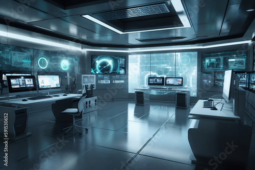 Futuristic Laboratory Room With Several Screens And Hitech Devices  Made Using Generative Ai