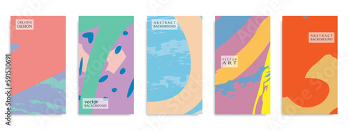 Abstract art backgrounds set. Minimal trendy paint brush strokes pattern with copy space for text design for Invitation, Party card,Social Highlight Covers and stories page. Vector illustration