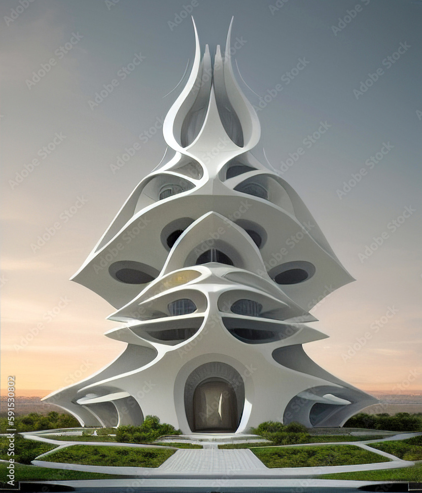 Unusual contemporary symmetrical tower structure with round alcoves and ...