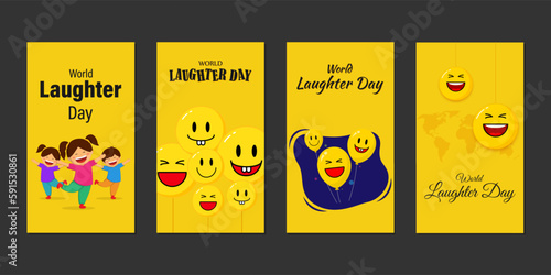 Vector illustration of Happy World Laughter Day social media story feed set mockup template
